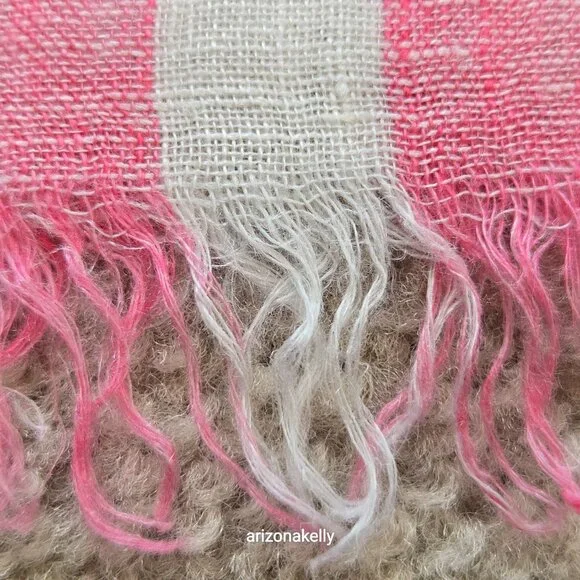 Max Mara Linen Scarf Check Gingham Pink & White - Picture 6 of 8